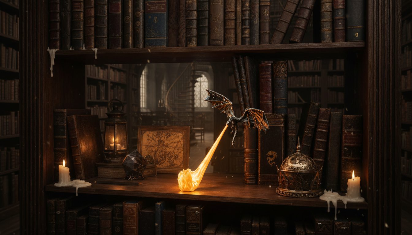 Fire-Breathing Dragon Bookshelf Lamp